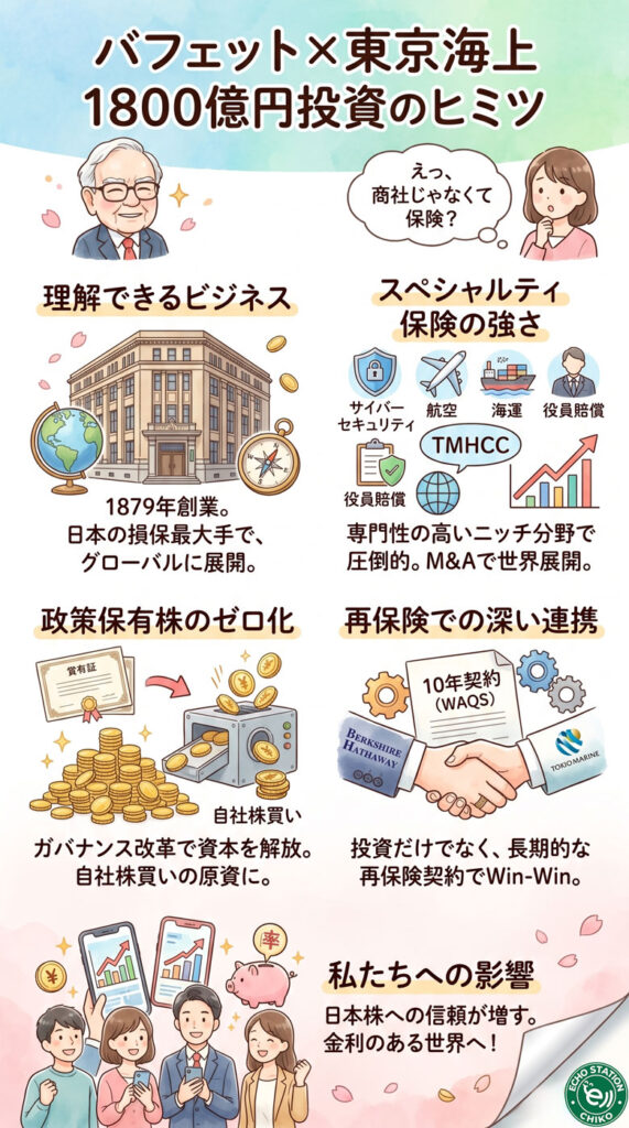 バフェットが東京海上を選んだ理由がスゴすぎた！日本株への1800億円投資の裏側インフォグラフ