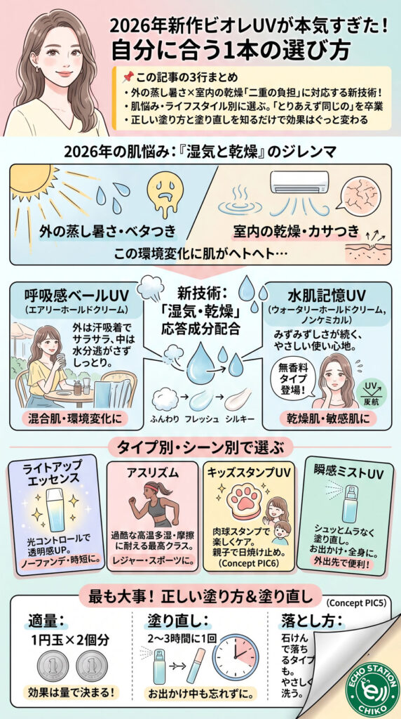 日焼け止め、毎年なんとなく選んでない？2026年の新作ビオレUVが本気すぎた 全体説明インフォグラフ