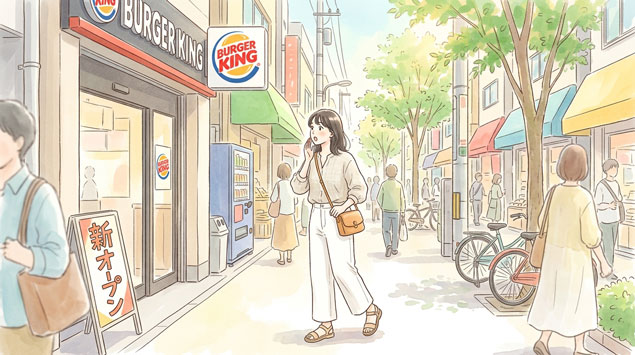 全国の街に増え続けるバーガーキング店舗のイメージイラスト
