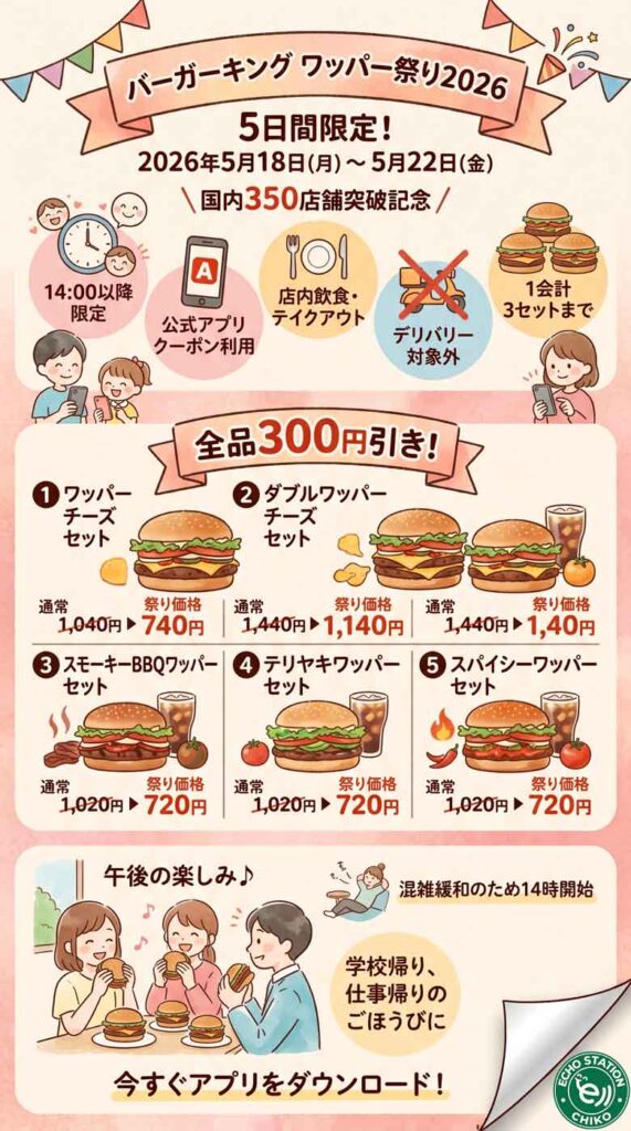バーガーキング「ワッパー祭り2026」はいつまで？14時開始の理由も解説 インフォグラフ
