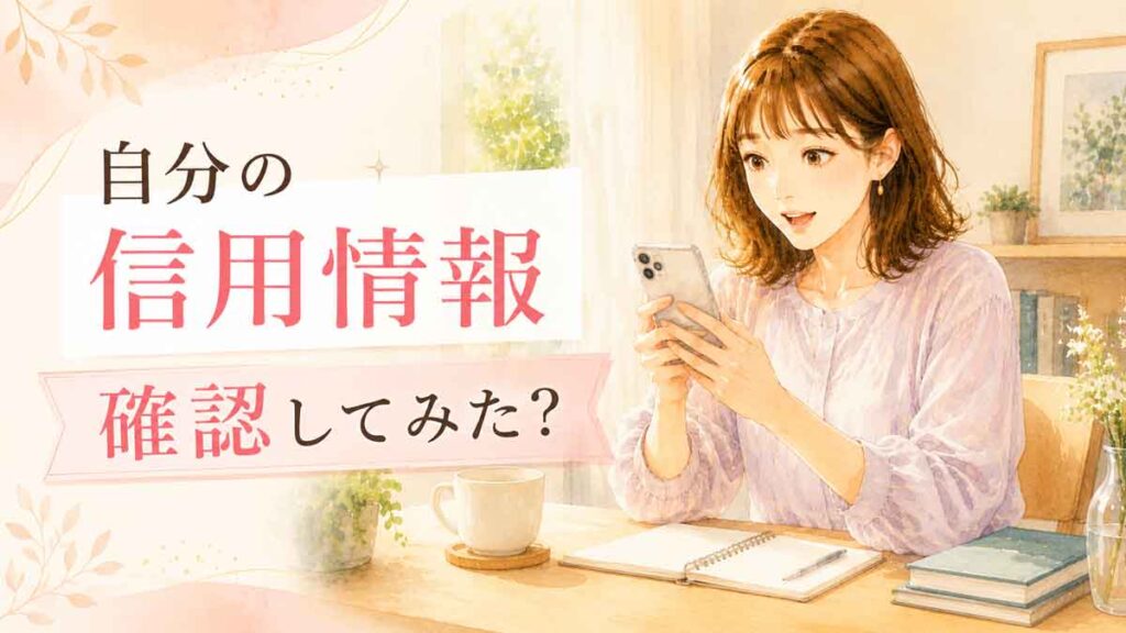 スマートフォンで自分の金融情報を確認している女性のイラスト