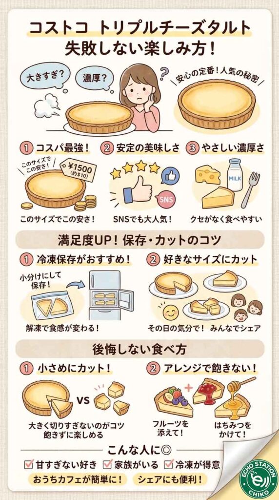 コストコのトリプルチーズタルトは本当に美味しい？人気の理由と“後悔しない食べ方” インフォグラフ