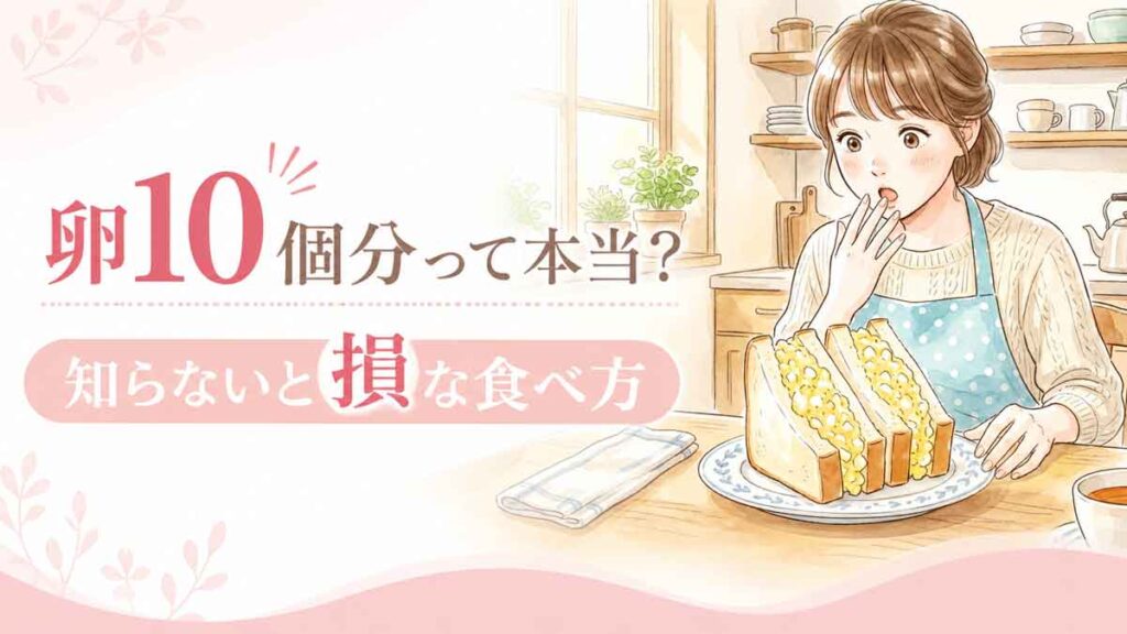 たまごサンドのボリュームに驚く女性