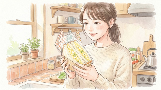 ▶ たまごサンドを手に持つイメージ