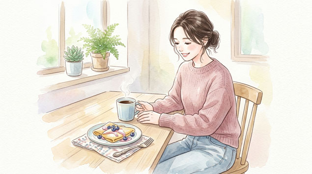 ▶ おやつ時間を楽しむ女性