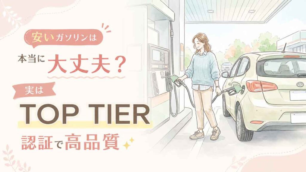 コストコのガソリンスタンドで満足そうに給油する主婦