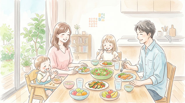 ▶ 家族で食卓を囲む様子