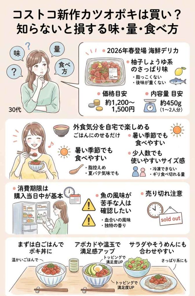 コストコ新作カツオポキは買い？知らないと損する味・量・食べ方 インフォグラフ