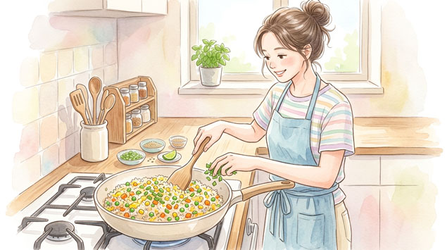 ▶ 麻婆チャーハンをアレンジする様子