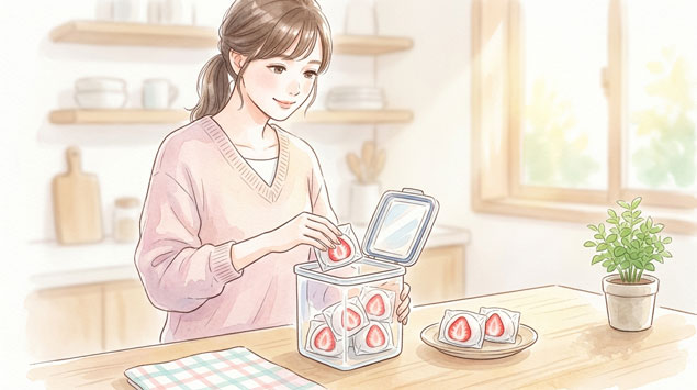 ▶ いちご大福を小分けする様子