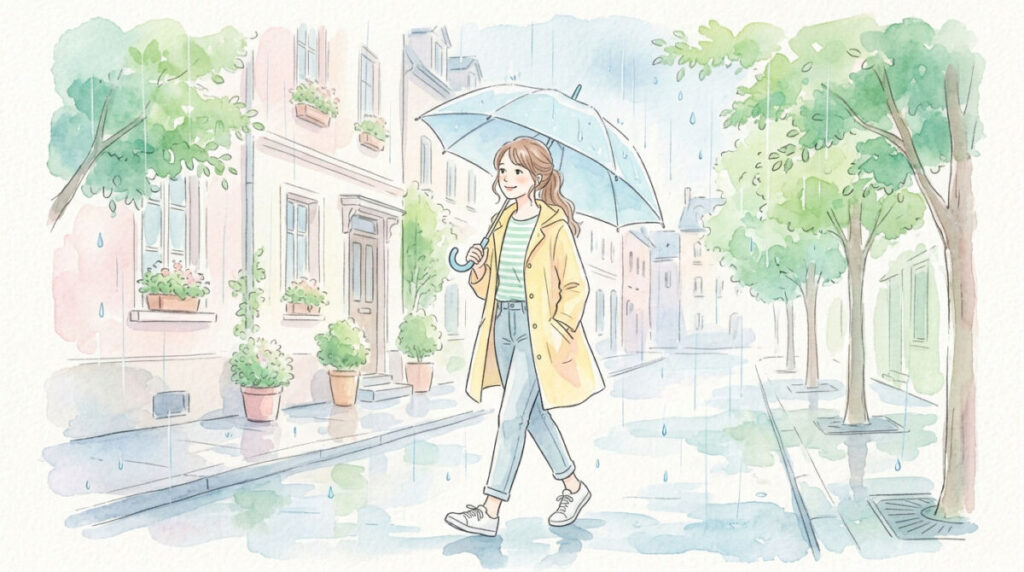 ▶ 雨の日に歩く女性