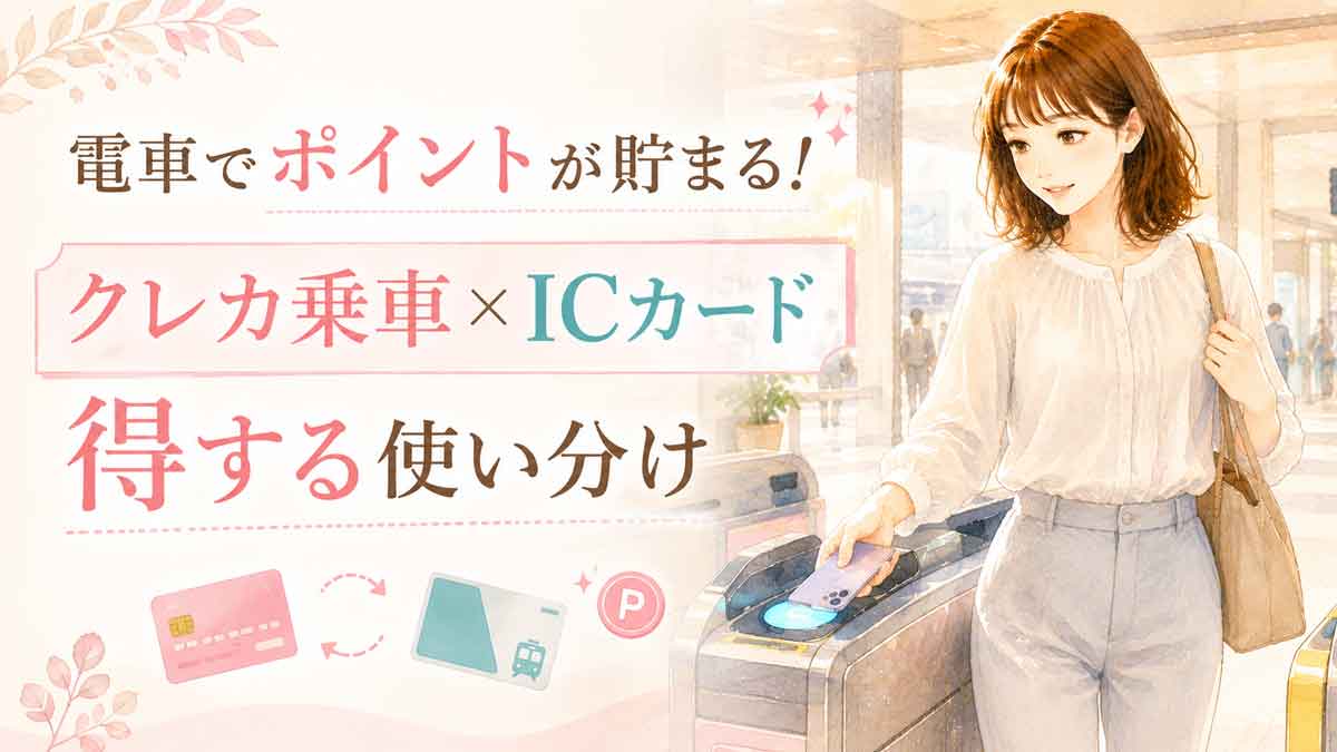 スマートフォンを改札にかざして乗車しようとしている女性のイラスト