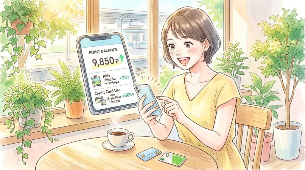 スマートフォンの画面にポイント還元率が表示されているイラスト