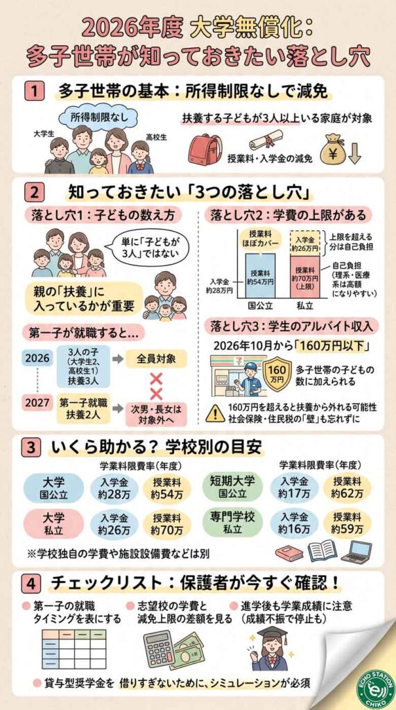 2026年度の大学無償化、うちは対象？多子世帯が知っておきたい落とし穴 インフォグラフ
