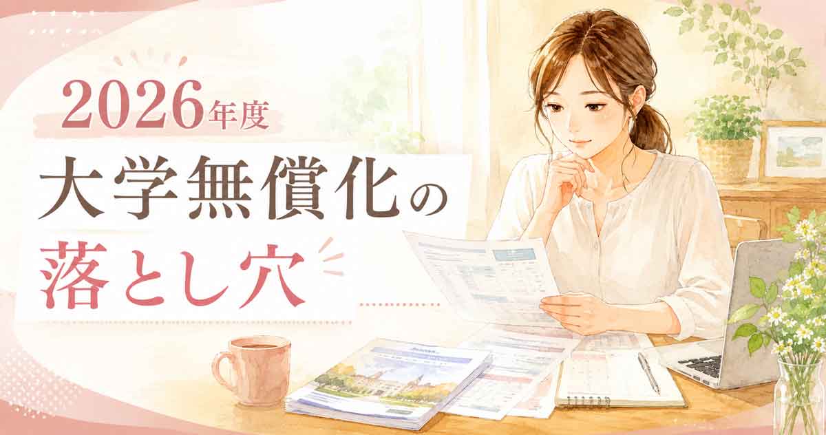 大学の資料と家計ノートを見ながら教育費について考える女性