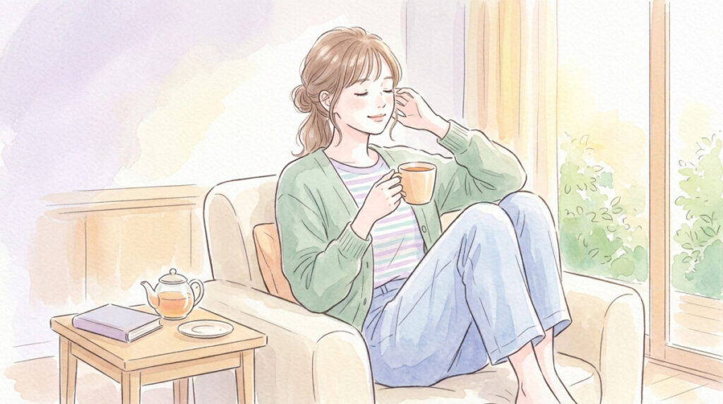 ▶ 耳を休ませる女性