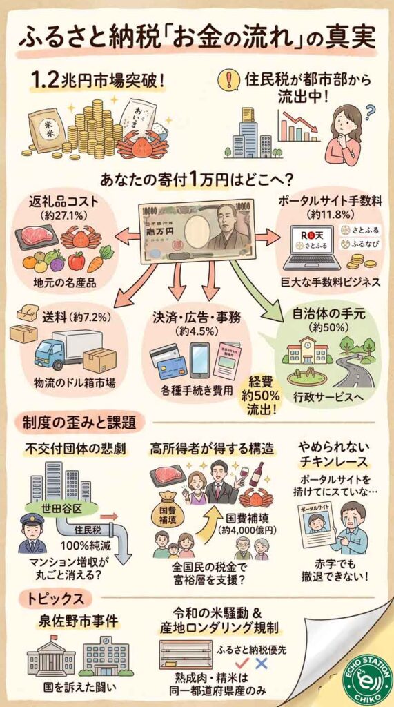 ふるさと納税の「お金の流れ」、実は知らないと損してる?1.2兆円市場の裏側 インフォグラフ
