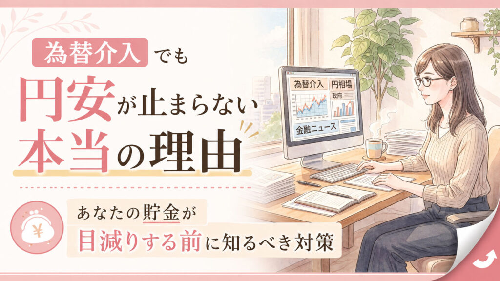 為替介入のニュースをパソコンで確認する女性