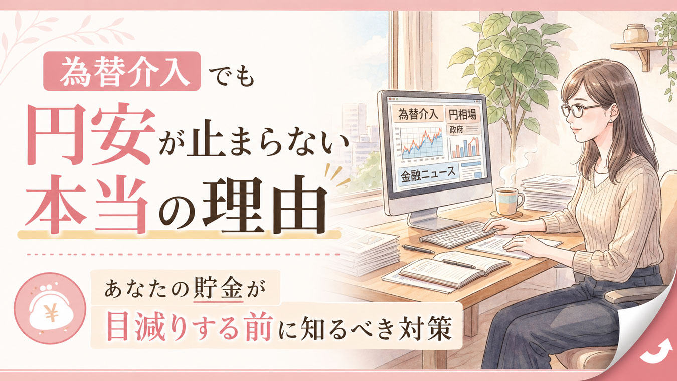 為替介入のニュースをパソコンで確認する女性