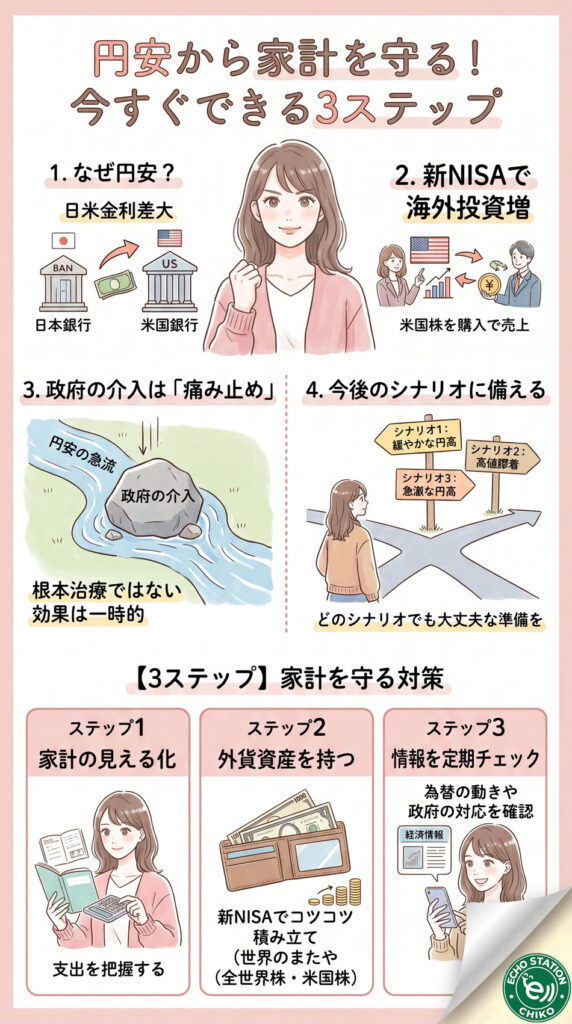 【2026年最新】為替介入で円安はどうなる？生活と資産を守る対策 インフォグラフ