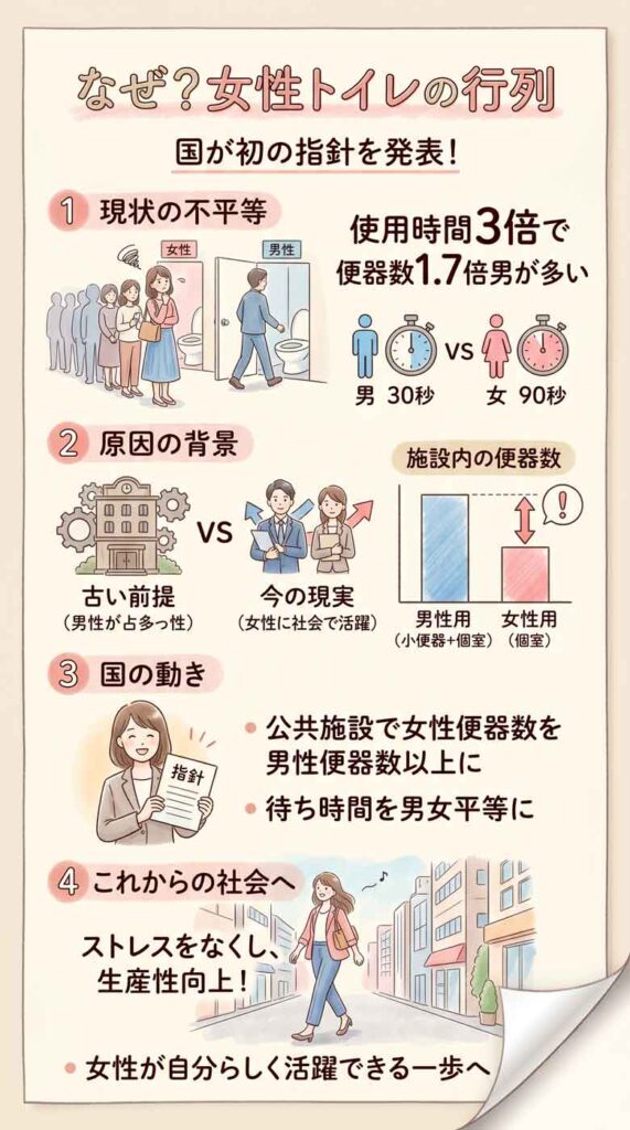 女性トイレに行列ができる本当の理由とは？国が初の指針を発表した背景を解説インフォグラフ