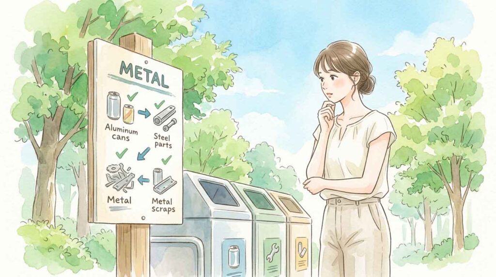 スクラップ置き場を確認する担当者のイラスト