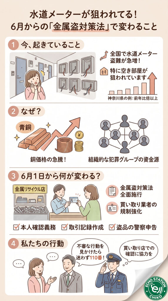 水道メーターが狙われてる!6月から始まる金属盗対策法で何が変わる?インフォグラフ