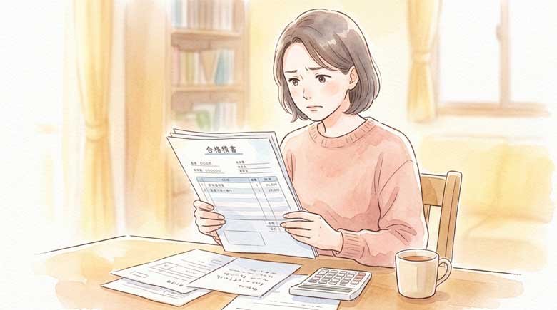 原状回復工事の見積書を見て頭を抱える大家のイラスト