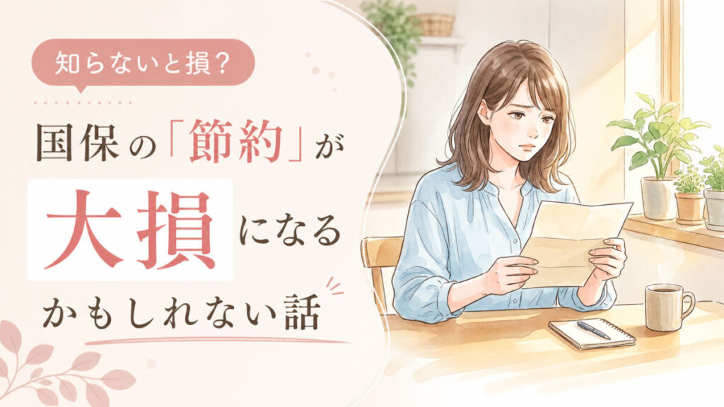 保険の通知書を見て頭を抱える女性のイラスト