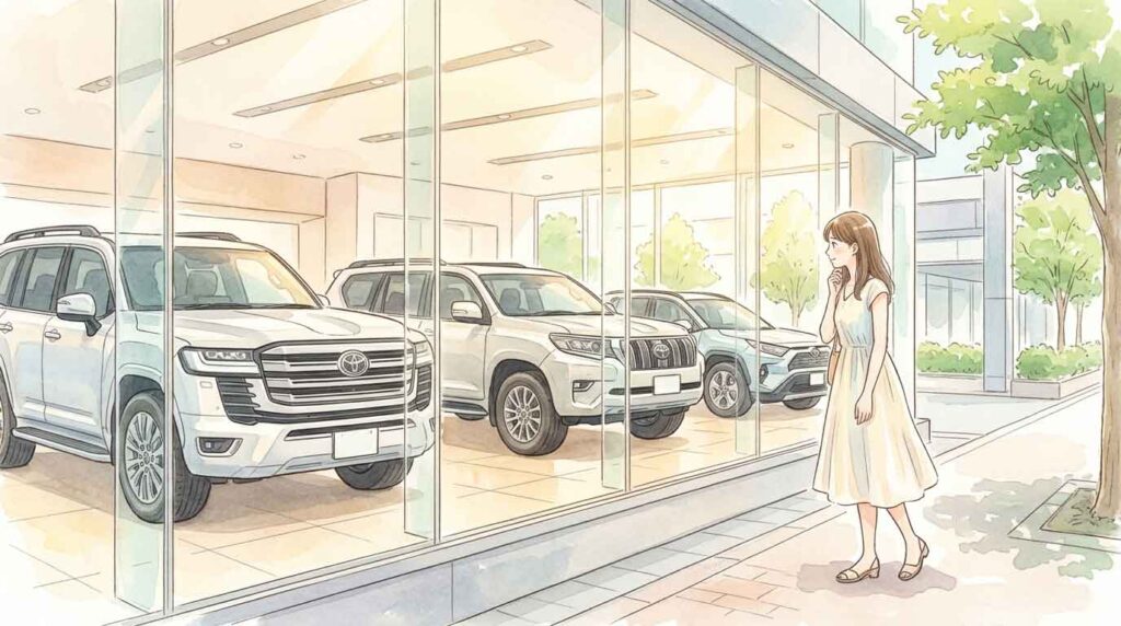 ランドクルーザーシリーズの300・250・70シリーズとFJが並ぶイメージイラスト