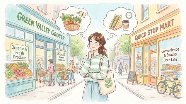 ▶ 買い物に悩む女性のイメージ