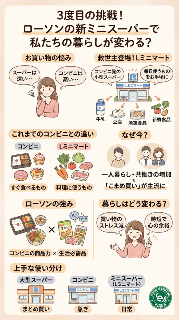 三度目の挑戦は成功する？ローソンの新ミニスーパーが私たちの暮らしを変えるかも インフォグラフ