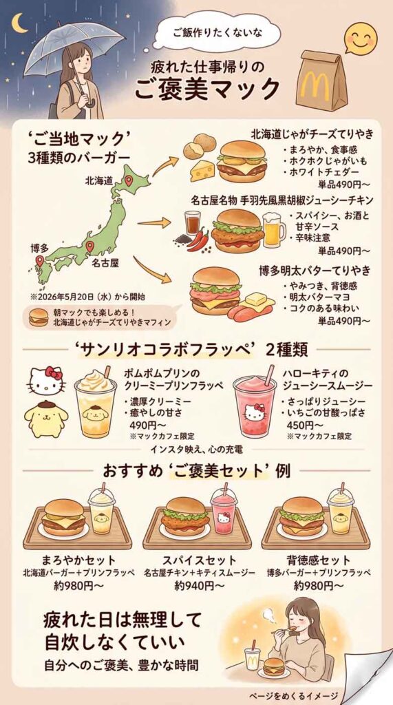 疲れた仕事帰り、夕飯どうする?マック夏限定ご当地バーガー&サンリオフラッペが最高のご褒美だった