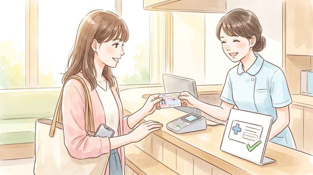 役所の窓口でタブレットを使ってマイナンバーカードの手続きをする女性