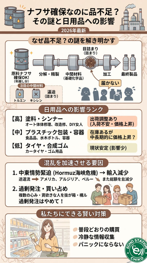 ナフサは確保できてるのに、なぜ品不足？知らないと損する日用品への影響 インフォグラフ