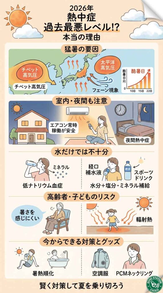 水を飲んでいるのに倒れる？2026年の熱中症が過去最悪レベルと言われる本当の理由インフォグラフ