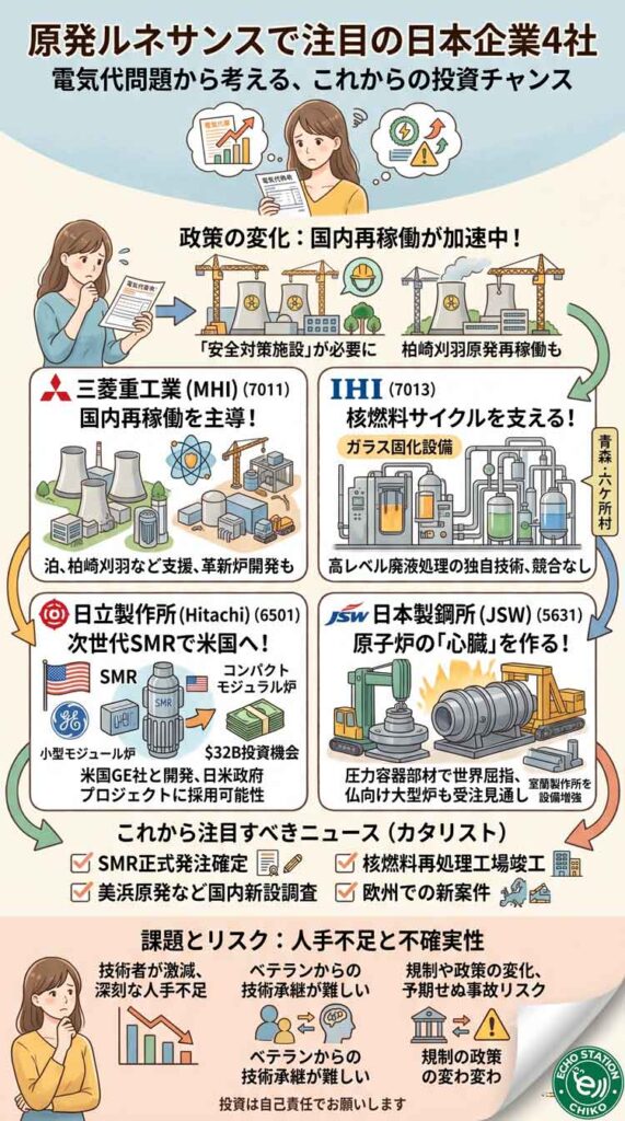 原発ルネサンスで注目の日本企業4社｜株価に織り込まれた？今後の投資チャンスを読むインフォグラフ