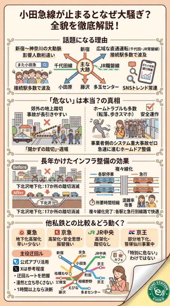 小田急線が止まるとなぜ大騒ぎ?踏切・ホームドア・迂回ルートまで全部解説インフォグラフ