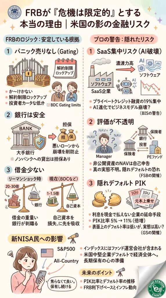 FRBが「プライベートクレジット危機は限定的」と言い切った本当の理由｜新NISA民も知っておきたい米国影の金融リスクインフォグラフ
