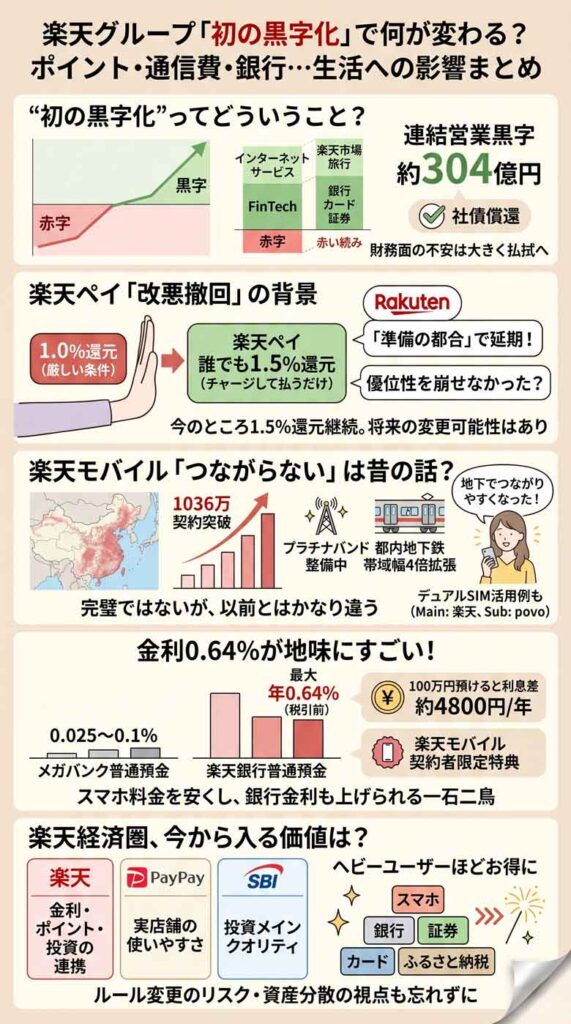 楽天グループ「初の黒字化」で何が変わる?ポイントや通信費に迫る生活への影響 インフォグラフ