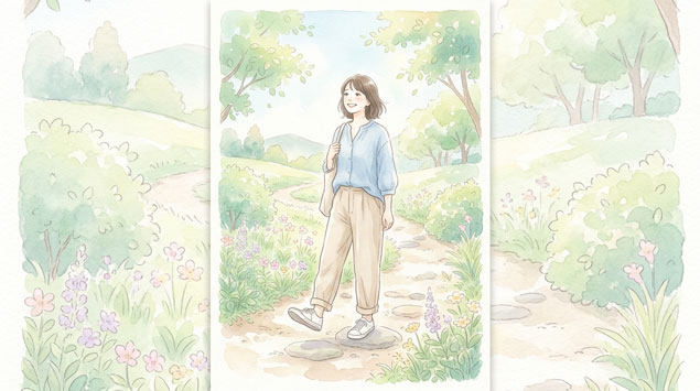 ▶ 小さな一歩を踏み出す女性の後ろ姿