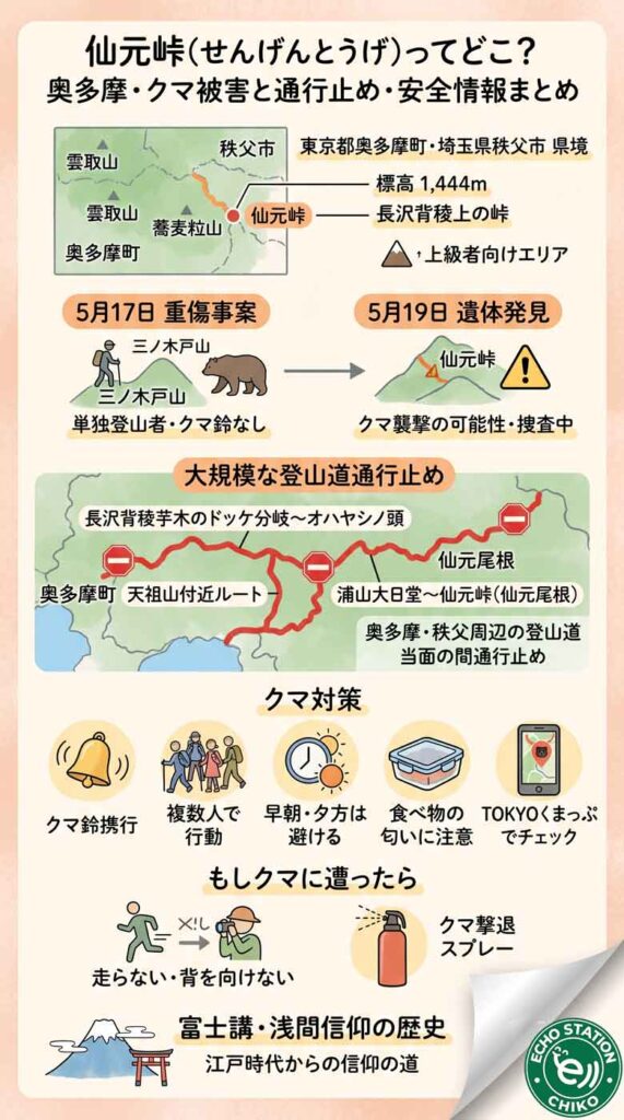 仙元峠ってどこ?奥多摩のクマ被害と登山道通行止め、今知るべき安全情報まとめ
