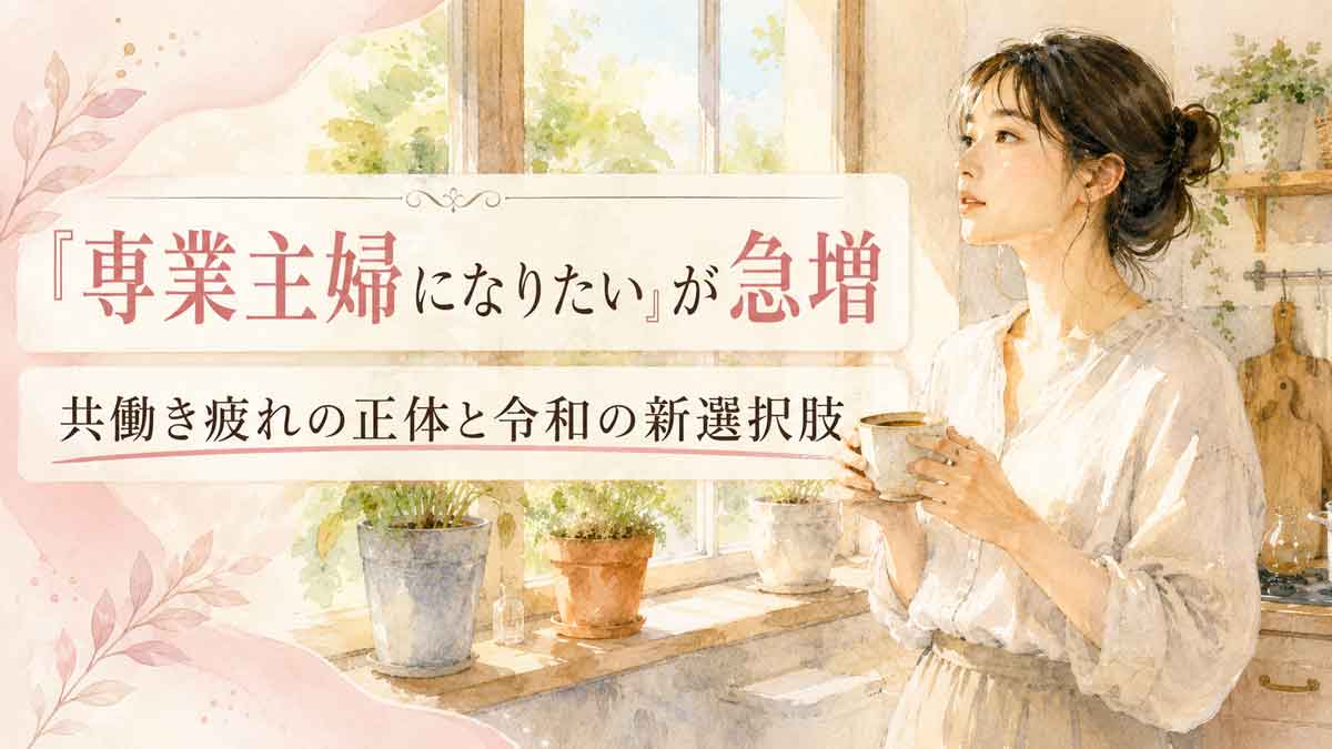 キッチンの窓辺でコーヒーを手に遠くを見つめる30代女性のイラスト