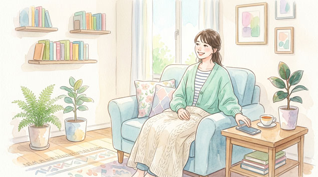 ▶スマホと上手に付き合う女性のイメージ