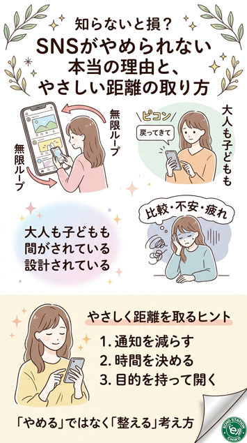 知らないと損？SNSがやめられない本当の理由と、やさしい距離の取り方 インフォグラフ
