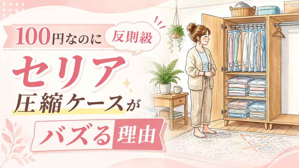 整理された収納ケースを手に満足そうな女性