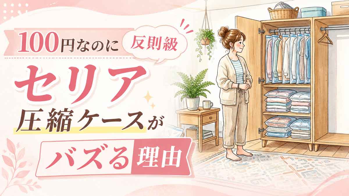 整理された収納ケースを手に満足そうな女性
