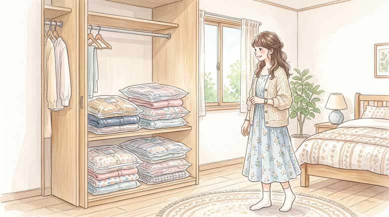 収納棚が半分になったイメージイラスト