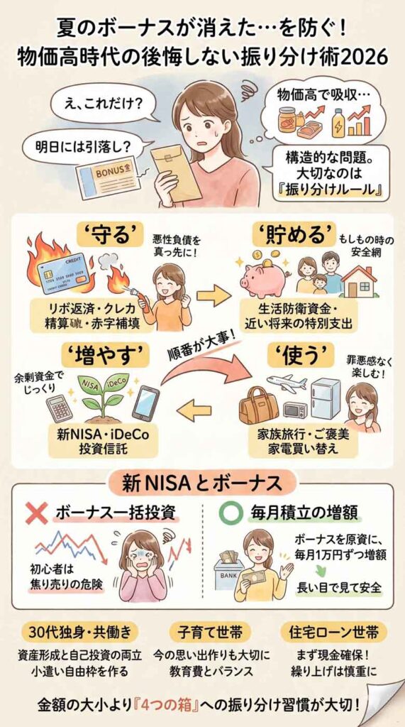 夏のボーナスが消えた…を防ぐ！物価高時代の後悔しない振り分け術2026インフォグラフ