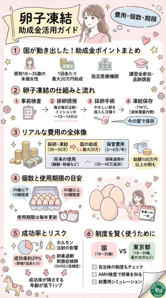 卵子凍結に最大20万円の助成金！国の制度で何が変わる？費用・個数・使用期限を総まとめ インフォグラフ